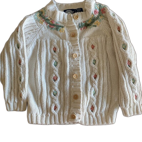 Vintage Authentic Kids Floral Knit Cardigan Girls' Medium 5/6 - Picture 1 of 12